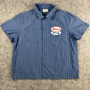 Elwood Mechanic Shirt Blue Pinstripe Size Small Woody Short Sleeve